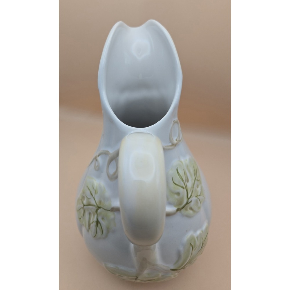Ceramic Pitcher Gourd White And Light Green Embossed - Picture 6 of 10
